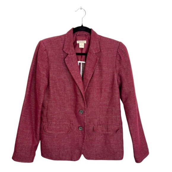 Lucky Brand burgundy linen blend 2 button roll sleeve unlined blazer jacket S - Picture 3 of 14
